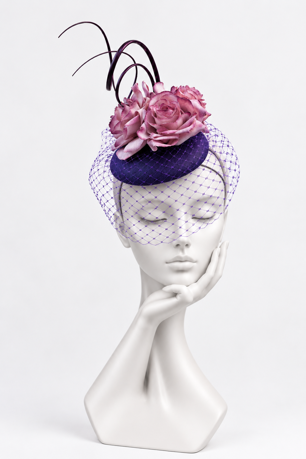 Purple & Pink Floral Headpiece with Netting