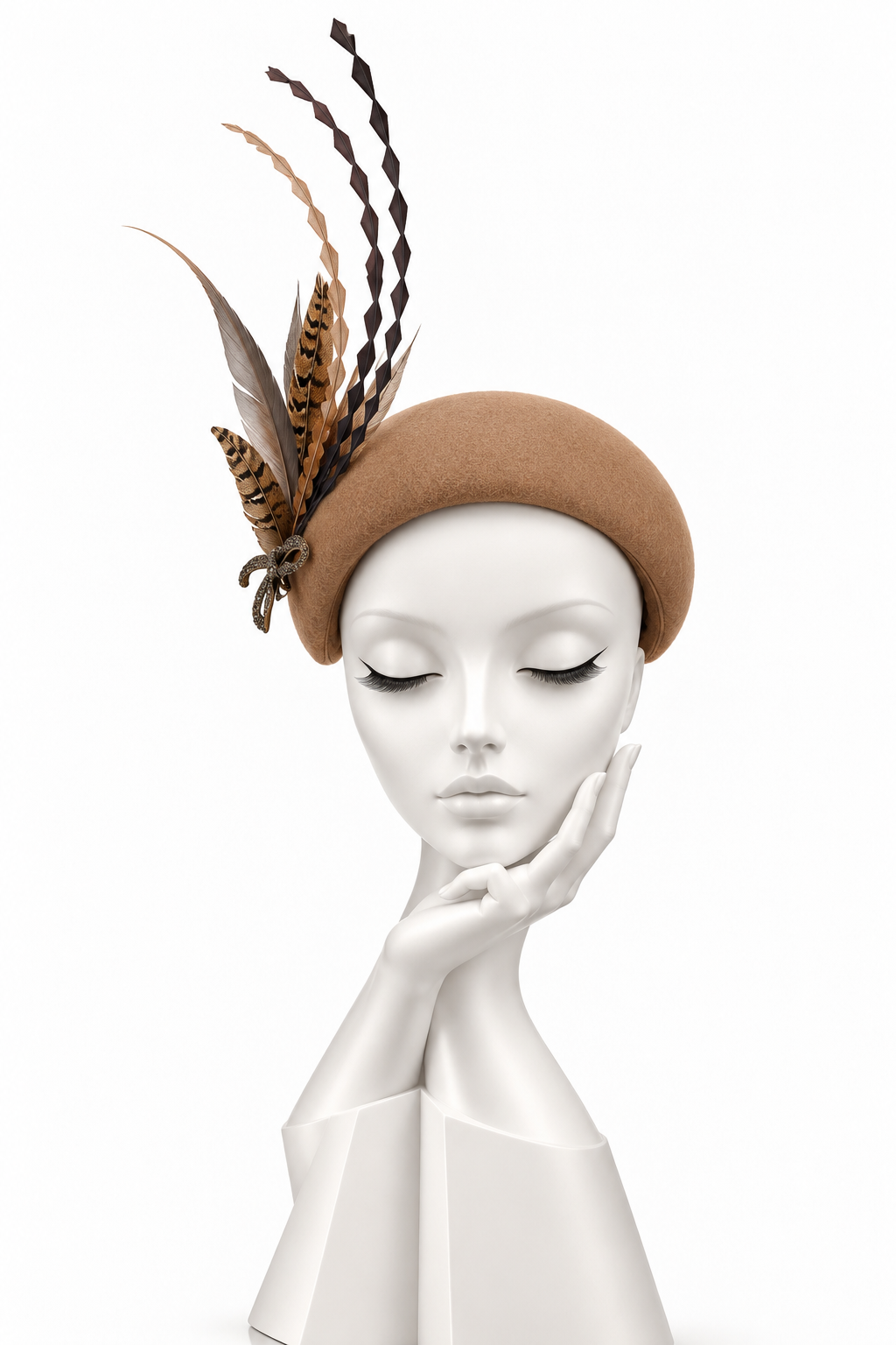 Camel Bandeau with Feather Detail - Hat Hire
