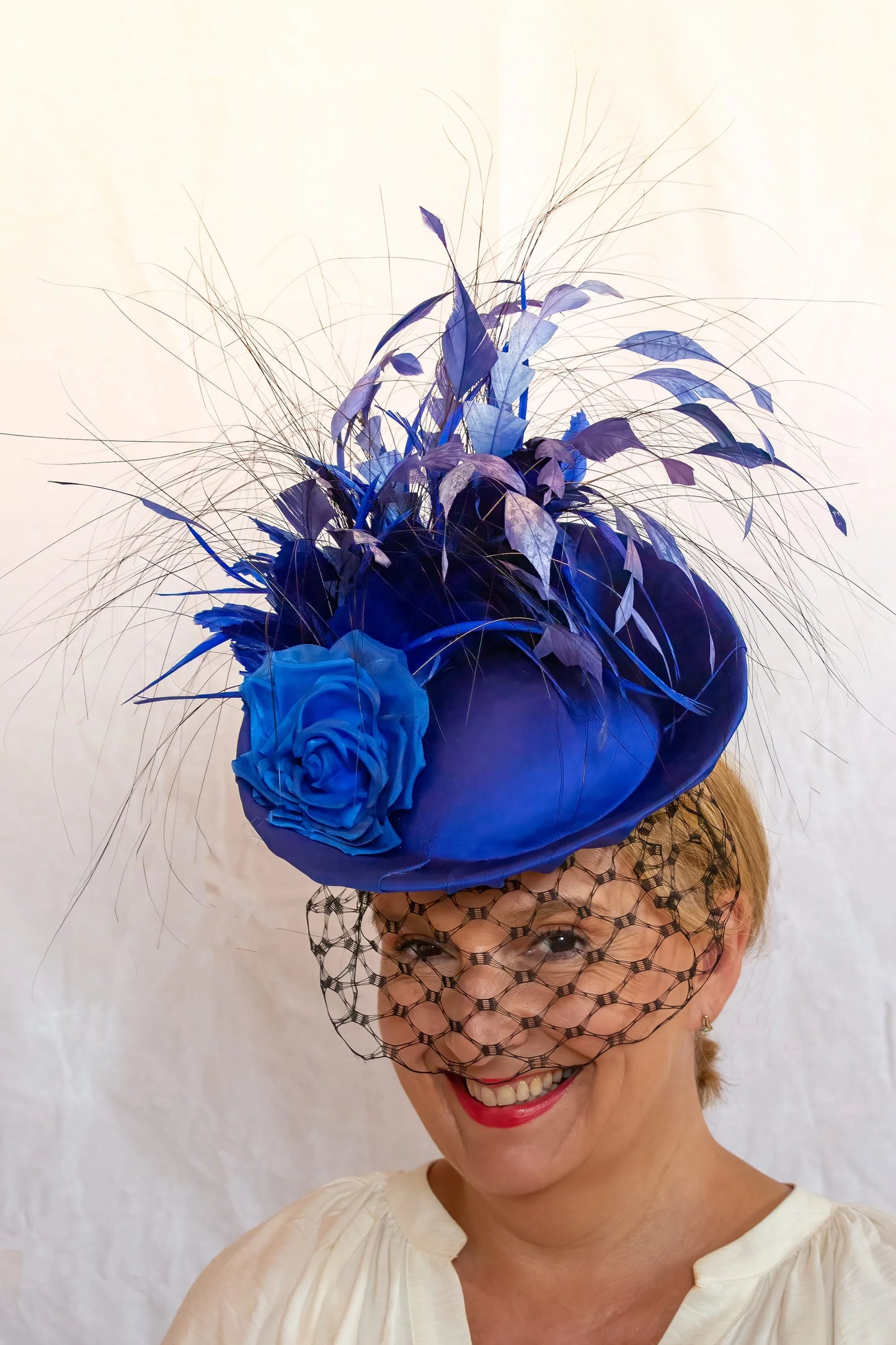 Cobalt Blue Statement Headpiece with Netting