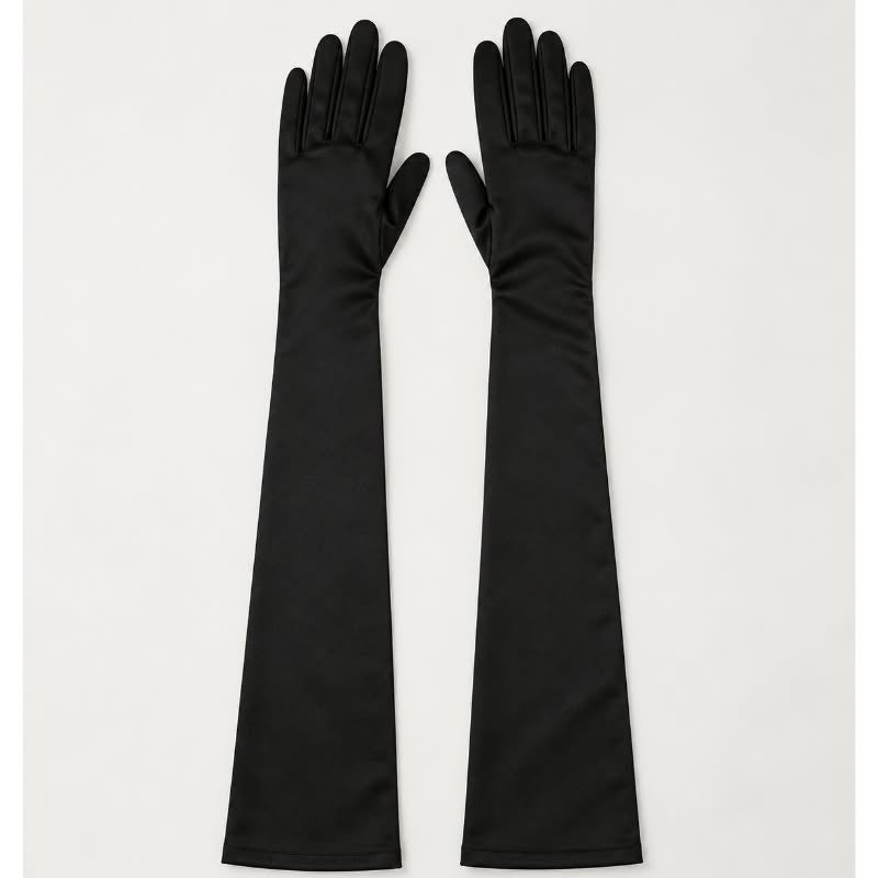Black Opera Length Satin Gloves