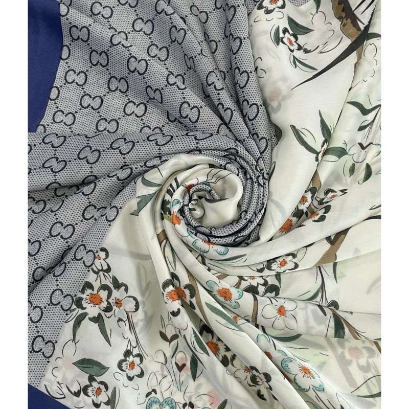 Botanical Floral Bird Silk Scarf