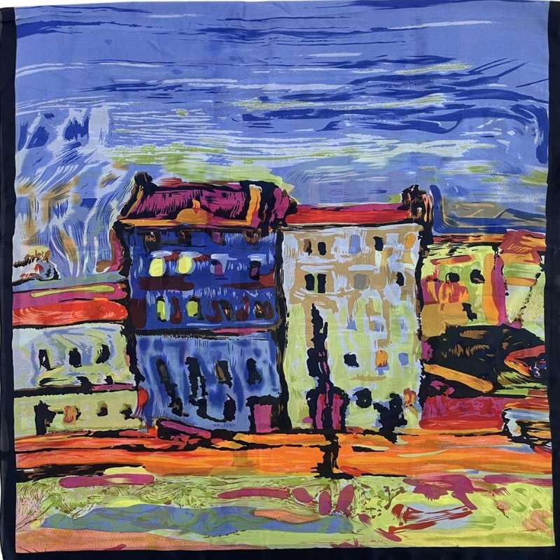 Impressionist Art Street Painting Silk Scarf