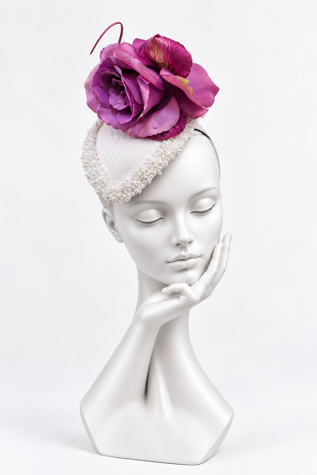 Ivory Pearl & Magenta Headpiece