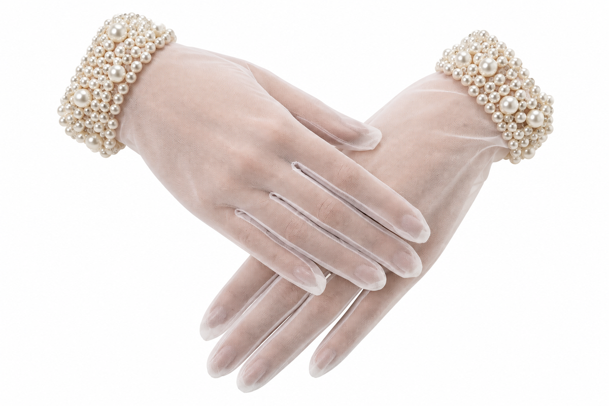 Pearl Cuff Chiffon Gloves