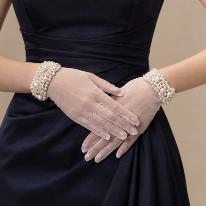 Pearl Cuff Chiffon Gloves