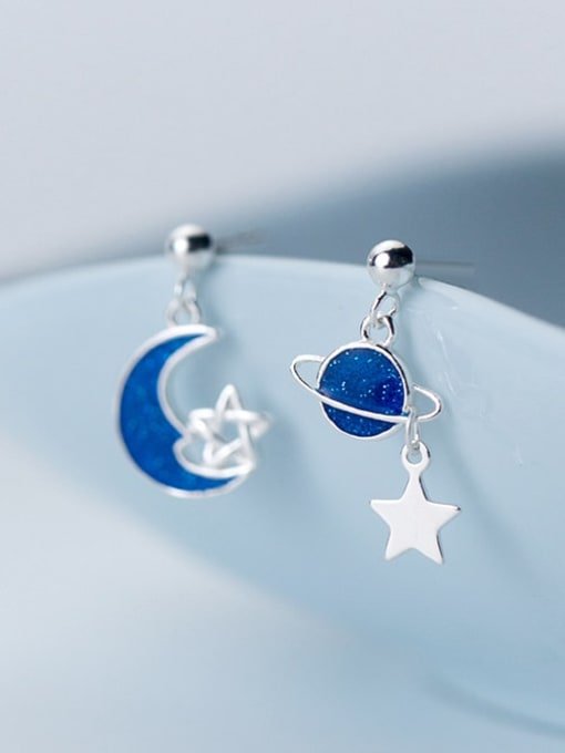 STERLING SILVER BLUE MOON & PLANET EARRINGS