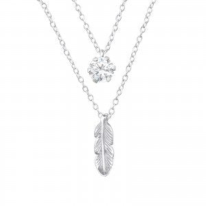 STERLING SILVER LAYERED FEATHER NECKLACE