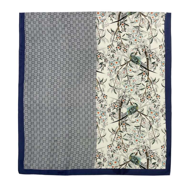 Botanical Floral Bird Silk Scarf