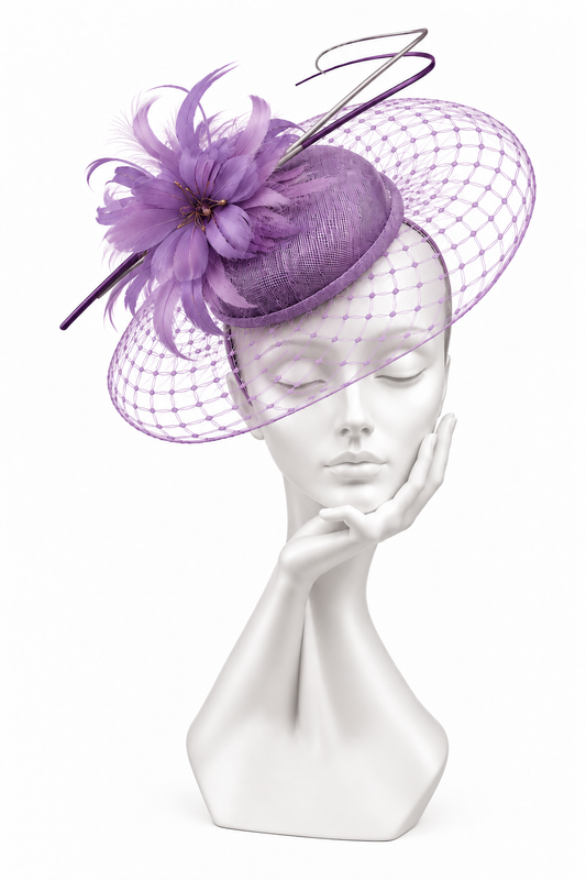 Mid Purple Headpiece with French Netting Rim