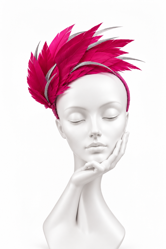 Cerise & Silver Feather Crown